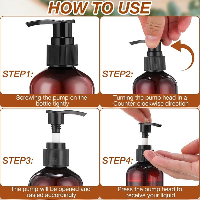 Eaasty 48 Pcs Pump Bottle Lotion Dispenser Refillable Shampoo Conditioner Hand Soap Dispenser Plastic Empty 8oz/250ml Clear Reusable Body Wash Container Bulk (Brown, Black) - Image 3